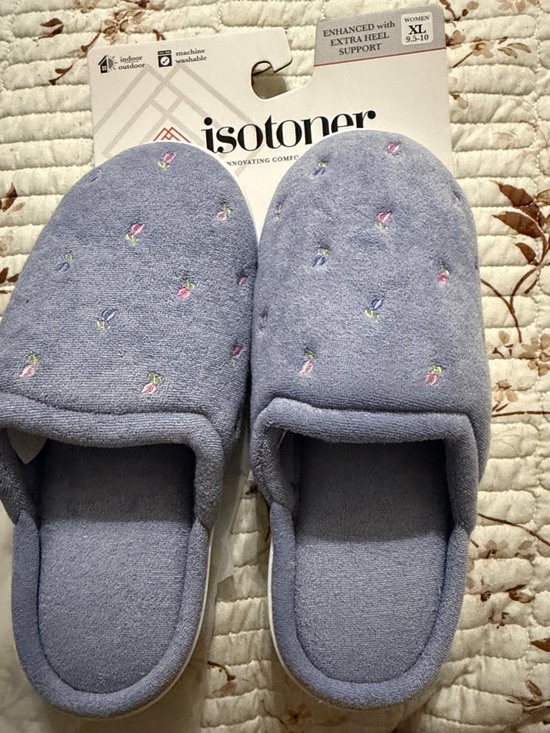 isotoner Shoes - isotoner Light Purple Embroidered Floral Plush Slip-On Slippers